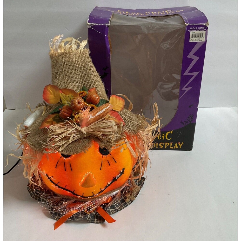 VTG 2002 Pan Asian Creations Fiber Optic Scarecrow Halloween Pumpkin Display